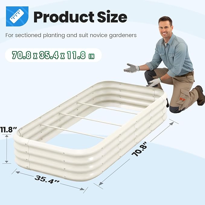 Quictent Galvanized Raised Garden Bed Kit, 6x3x1ft Oval Large Metal Outdoor Planting Box, Ground Planter Strengthened by Crossbar, Beige