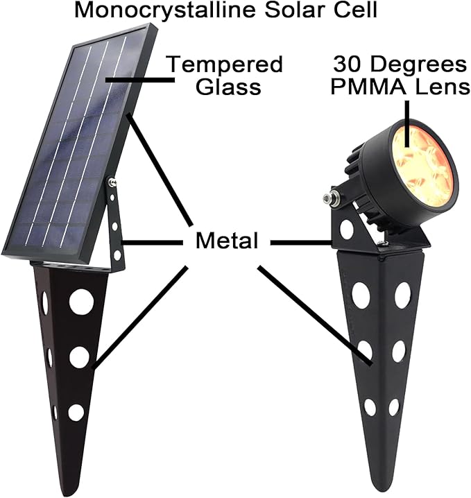Solar Outdoor Spotlight Legacy 50X 4PK, Garden Landscape Yard Pathway Light, IP65 Waterproof, Warm White LED, Black Finish