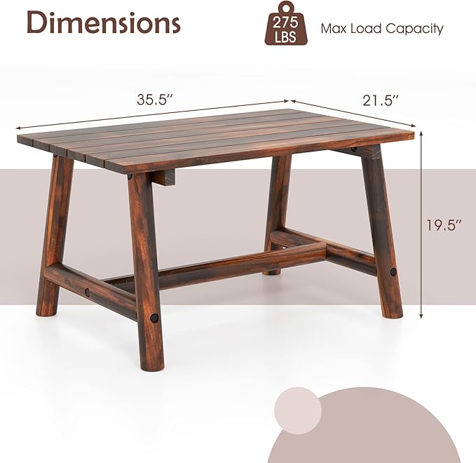 Tangkula Outdoor Coffee Table, Solid Wood Patio Desk with Slatted Tabletop, Rectangle Side Table for Garden Lawn Porch Balcony Poolside Living Room