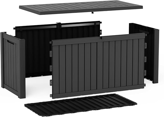 EasyUp 180 Gallon Outdoor Storage Box, Resin Waterproof UV-Resistant Deck Box with Hydraulic Lid Support, Reinforced Stability for Patio, Garden, and Poolside, Black