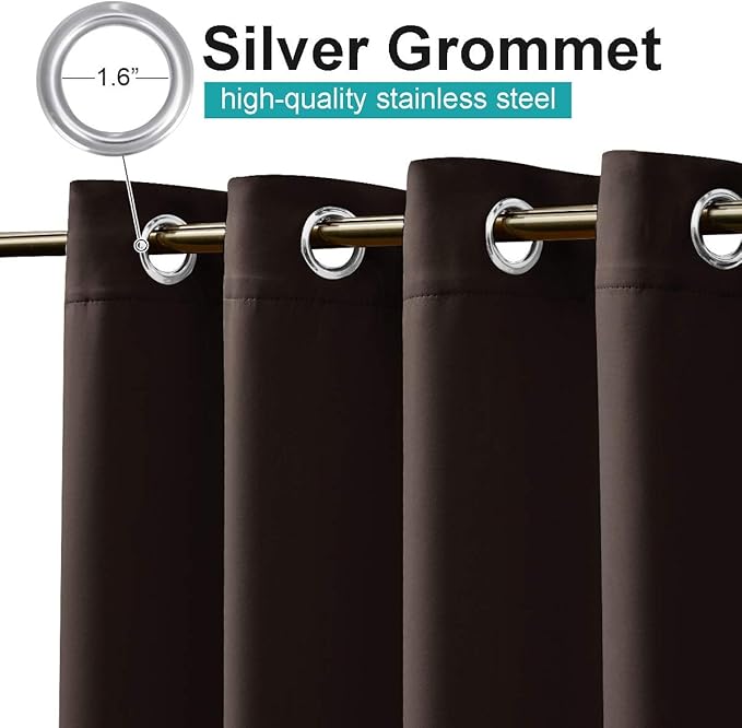 NICETOWN 2 Panels Brown Outdoor Curtains for Patio Waterproof 84 inches Long, Rustproof Grommet Blackout Indoor Outdoor Thermal Insulated Vertical Drapes for Gazebo & Deck, W52 x L84