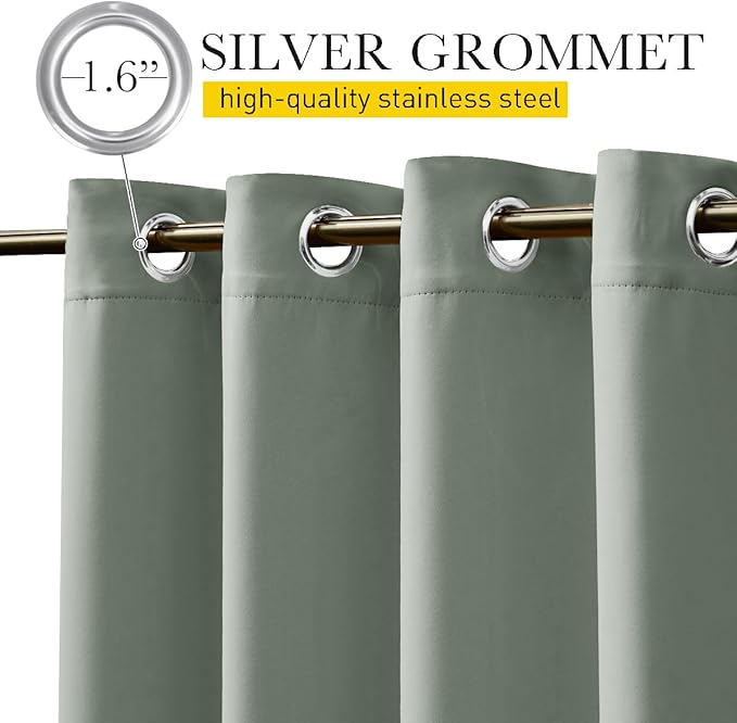 NICETOWN 2 Panels Outdoor Curtains for Patio Waterproof & Windproof, Extra Wide Grommet & Back Tab on Top & Bottom Thermal Insulated Sun Blocking Drapes with Rope for Gazebo, Sage Green, W100 x L95