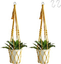 Artilady Boho Macrame Plant Hangers - Handmade Hemp Rope Hanging Baskets for Plants with Ceiling Hooks, Bohemian Home Decor Wall Art (Ginger-Yellow-2pcs)