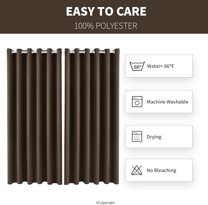 Water Proof Outside Curtains with Grommet Top for Porch, Thermal Insulated Washable Light Block Outdoor Divider Drapes for Patio Gazebo Deck Pool Area Pergola Cabana (W84 x L95, Brown, 2 Panels)