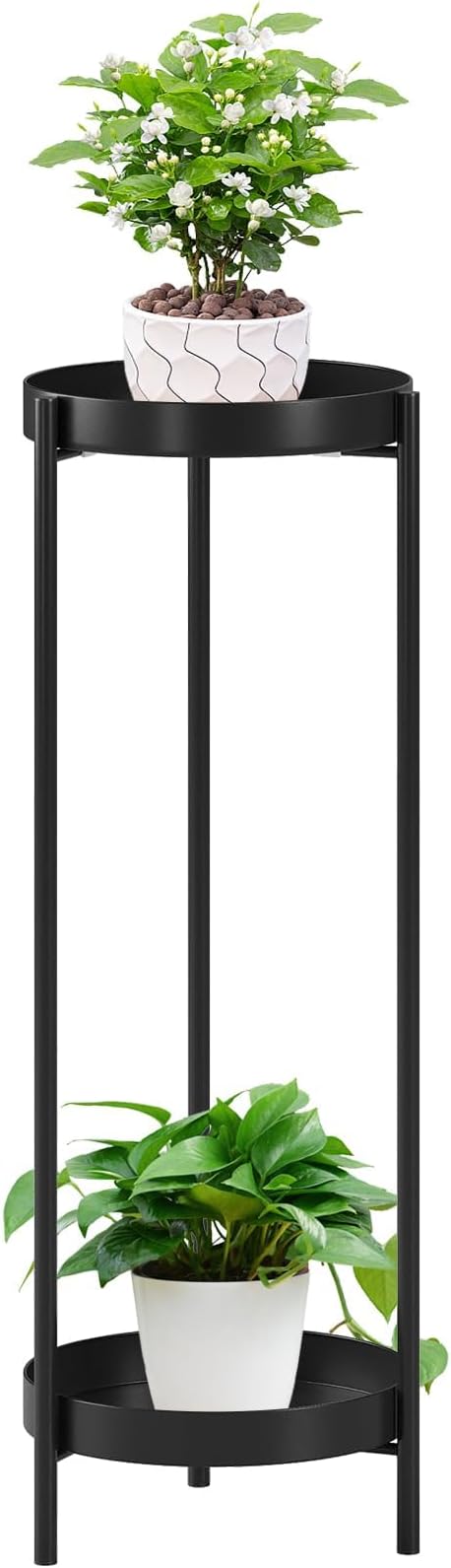 Metal Black Tall Plant Stand Indoor or Outdoor - 30 inch 2 Tier Modern Corner Planter Shelf Rack with 2 Removable Display Shelves(10 inch) for Bedroom Living Room Balcony