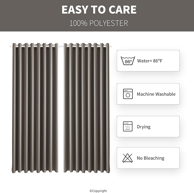 Waterproof Outdoor Curtain W105 x L95 - Grommet Top Sunlight Blocking Window Treatment Drapes Blackout Curtains for Home Bedroom Living Room Outdoor Patio Porch Pergola Cabana Gazebo (Taupe)