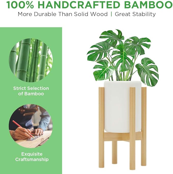 MUDEELA 2 Pack Indoor Plant Stands, 2 Tier Tall Plant Stand 30 inches, Mid Century Bamboo Plant Stand, Adjustable Width 8 - 12 inches, Fits Pot Size of 8 9 10 11 12 inches Pot & Plant Not Included, Natural