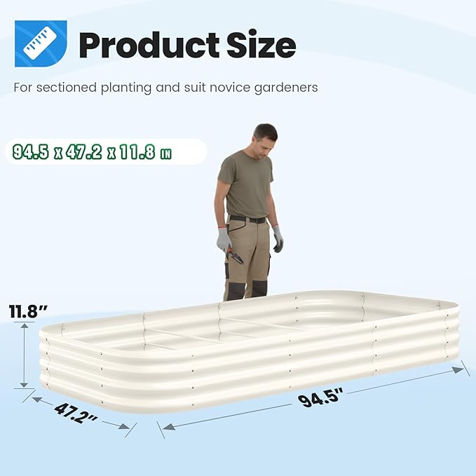Quictent Galvanized Raised Garden Bed Kit, 8x4x1 ft Oval Metal Planter Box for Vegetables, Strengthened by Crossbar, Beige, 2PCS