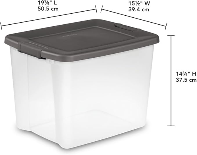 Sterilite 18-Pack Plastic Storage Bins w/ Lids, Shelf Totes Clear Containers, 50 Qt, Gray