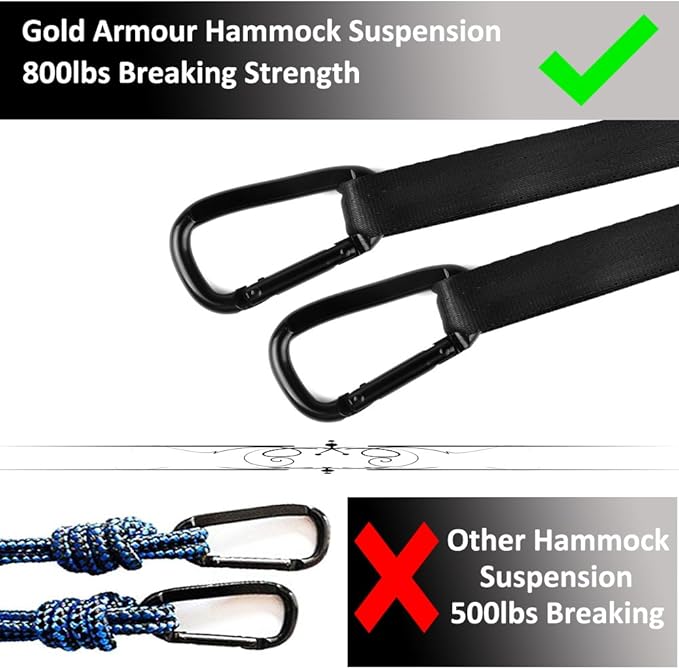 Gold Armour Camping Hammock - XL Double Hammock Portable Hammock Camping Accessories Gear for Outdoor Indoor with Tree Straps, USA Based Brand (OD Green)