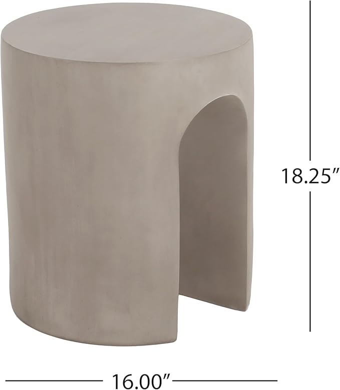 Christopher Knight Home Outdoor Round Side Table, U-Shaped Patio Garden Stool Coffee End Table,Decorative Accent Table for Patio,or Balcony,Lightweight Concrete Material,Light Gray
