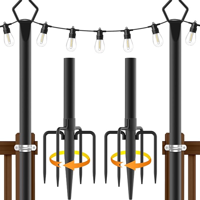 AILBTON 2 Pack 10Ft String Light Poles,Light Poles for Outside String Lights,Outdoor Light Poles with Fork,Metal Pole Stand for Patio,Backyard,Deck