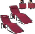 KingCamp 2 Pack Lounge Chair Outdoor, Folding Portable Tanning Chairs Comfy Adjustable 5-Position Lay Flat Foldable Chaise Chaser Lounger with Pillow for Outside Beach Patio Sun Bathing Pool, Wine