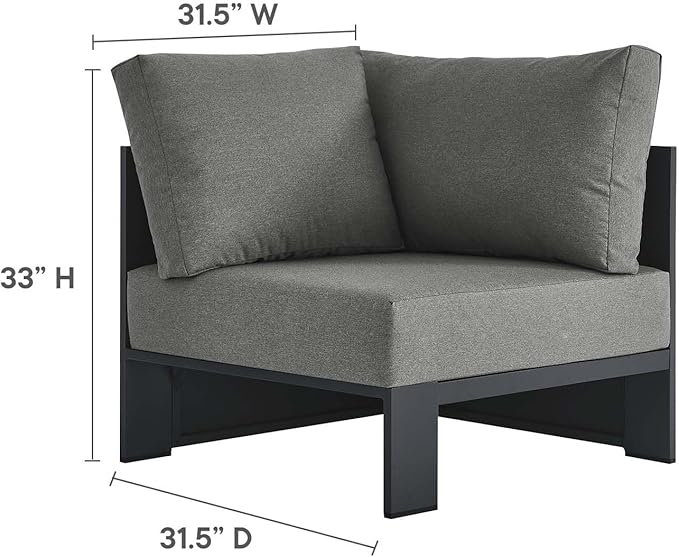 Modway Tahoe Aluminum 3-Piece Outdoor Patio Furniture Gray Charcoal, Modular Sectional Sofa Set with Weather-Resistant Cushions, Ideal for Deck, Backyard Poolside
