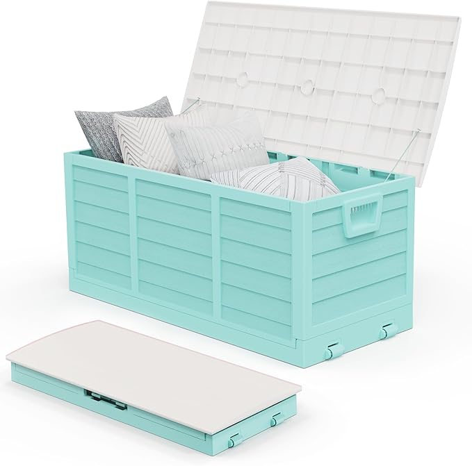 VINGLI 75 Gallon Collapsible Outdoor Storage Box, Simple-to-assemble Plastic Storage Containers with Lid, Patio Deck Box Furniture for Garden, Pool, Balcony, Yard (Green)