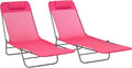 Outsunny 2 Piece Folding Chaise Lounge Chairs, Pool Sun Tanning Chairs with Reclining Back, Breathable Mesh Seat, Headrest for Beach, Yard, Patio, Pink