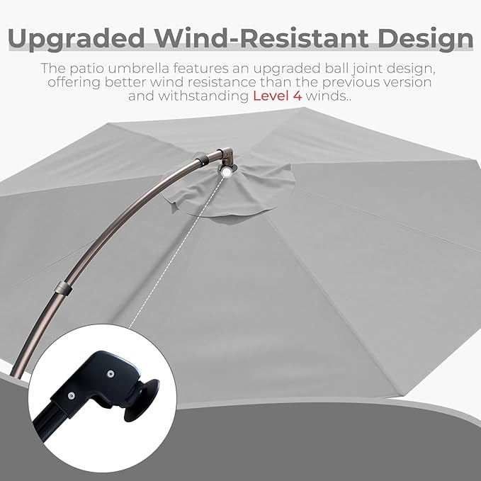 Grand patio 12FT Outdoor Offset Umbrella Large Round Aluminum Cantilever Umbrella with Base for Garden Deck Poolside (Gray, 12 FT)