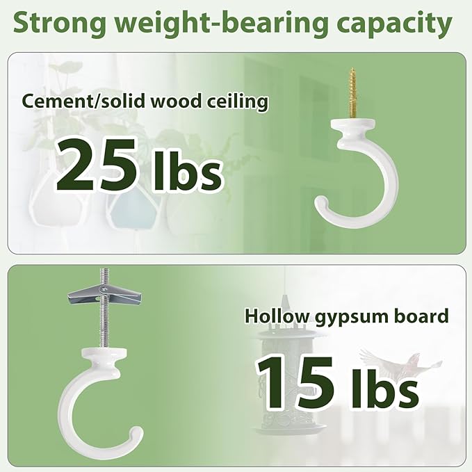 Mkono Ceiling Hooks for Hanging Plants, Swag Hook Plant Wall Hanger Heavy Duty for Hanging Planter, Chandeliers, Wind Chimes, Indoor Outdoor Decorative Hooks (2 Pack White)