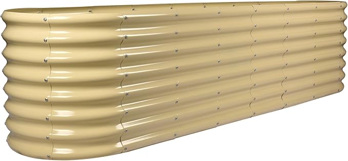 Land Guard 8×2×2ft Galvanized Raised Garden Bed Kit, Raised Garden Boxes Outdoor, Oval Metal Raised Garden Beds for Vegetables,Cream Yellow