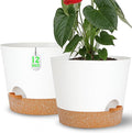 12+12Inch 2Pack Large Flower Pots for Indoor/Outdoor Plants,Self Watering Planters with Reservoir and Drainage Hole White Plastic Planting Pots Modern Home Decor Gift Idea