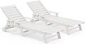 SERWALL Patio Chaise Lounge Chair Set of 2, 78'' Long 5-Positions Adjustable HDPE Outdoor Lounger for Pool, Poly Lounge Chair with Rolling Wheels & Cup Holder for Poolside, Deck, White