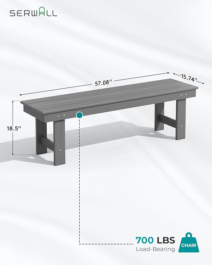 SERWALL Patio Dining Table and Bench Set for 6, Gray