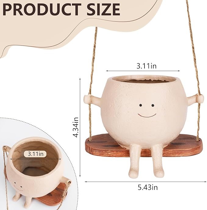 Smiley Face Flower Pot, Swinging Smiley Face Hanging Planter, Cute Swinging Planter, Hanging Planter with Unique Design, Suitable for Indoor and Outdoor Decoration