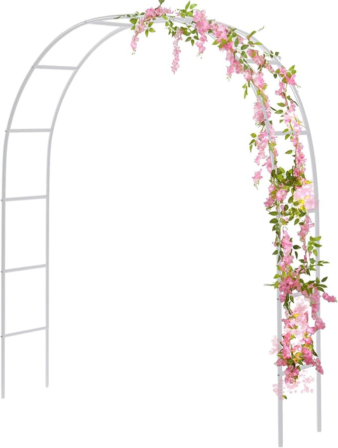 RUBFAC 94" Metal Wedding Arch Frame, White Garden Trellis for Climbing Plants Outdoor, Garden Arbors and Arches Party Archway for Flower Rose Vines Birthday Bridal Christmas Decoration
