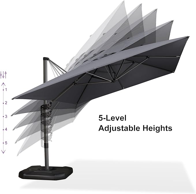 PURPLE LEAF 10'×13' Patio Umbrella with Base Included and Cover Outdoor Umbrella with Cover Extra Large Heavy Duty Cantilever Umbrella Grey