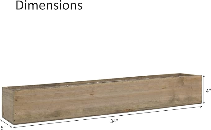 CYS EXCEL Rectangle Wood Planter Box with Removable Plastic Liner (H:4" Open:34"x5") | Multiple Size Choices Wood Rectangular Planter | Indoor Decorative Window Box