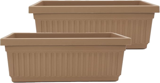 The HC Companies 18 Inch Venetian Window Planter Box with Drainage Plug, Lightweight UV-Resistant Plastic Indoor & Outdoor Planters, 2-Pack Flower Box for Garden & Home Decor, Sandstone