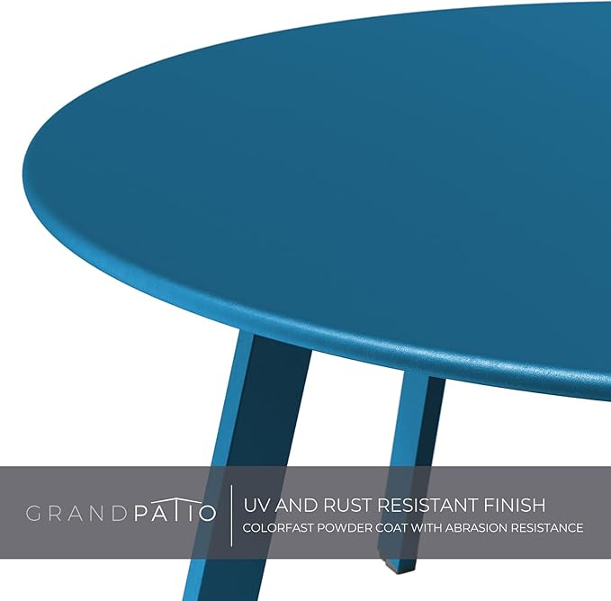 Grand patio 28-inch Round Steel Coffee Table, Outdoor Patio Side Table, Great for Backyard Patio Deck, Peacock Blue