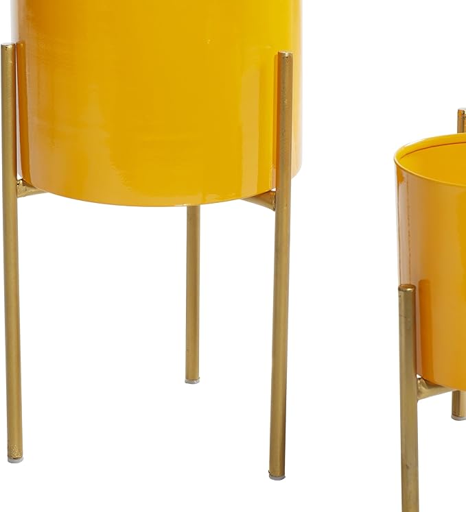 Deco 79 Metal Indoor Outdoor Planter Large Planter Pot with Removable Stand, Set of 3 Planters 12", 14", 18"H, Yellow