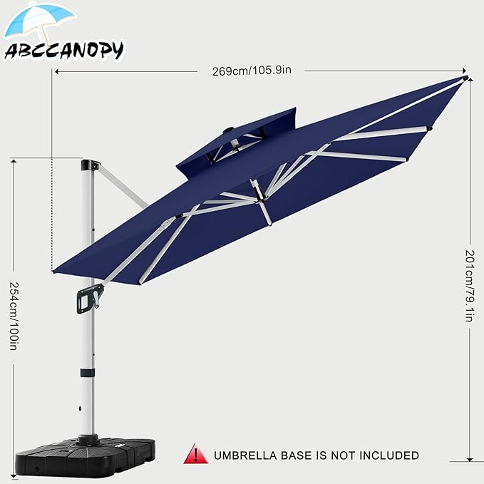 ABCCANOPY Patio Umbrella Cantilever Double Top Outdoor Offset Umbrella with 360° Rotation