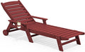 SERWALL Patio Chaise Lounge Chair, 78'' Long HDPE 5 Positions Adjustable Outdoor Lounger, Poly Lounge Chair with Rolling Wheels & Cup Holder for Pool, Dark Red