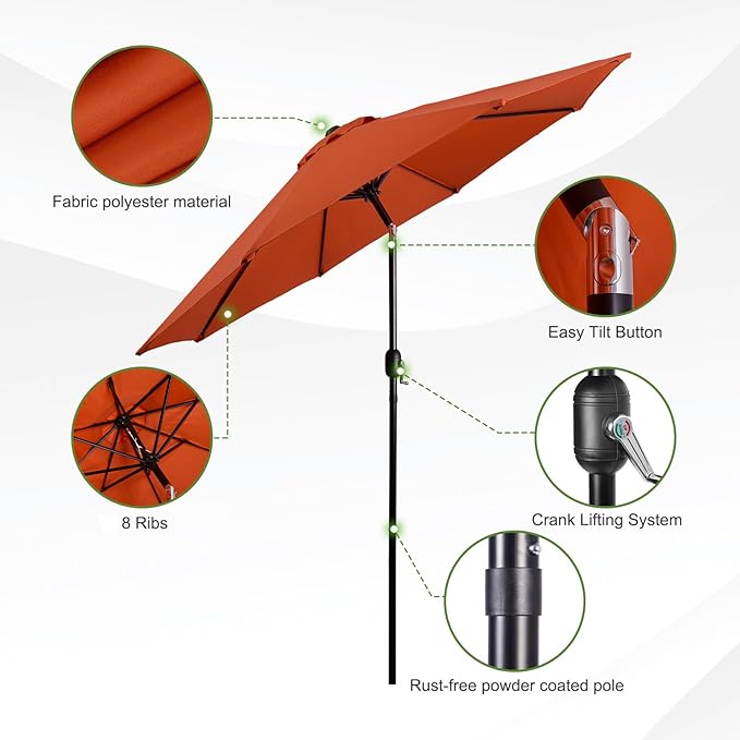 Backyard Expressions 9 ft. Patio Umbrella, Market Table Umbrella w/Tilt and Crank, 8 Ribs
