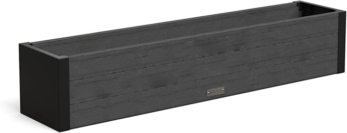 Mayne Horizon 4FT Window Box Planter – Modern Rectangular Faux Wood Grain Design for Windows, Durable All-Season Outdoor Flower Box with Drainage, Easy Installation