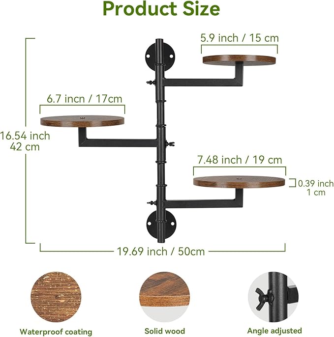 Wooden Rotatable Window Sill Plant Stand, 3 Tier Wall Plant Holder, 180 Degree Rotating Plant Rack, Mid-Century Wooden Style Plant Stand for Indoor and Outdoor Decoration (black)