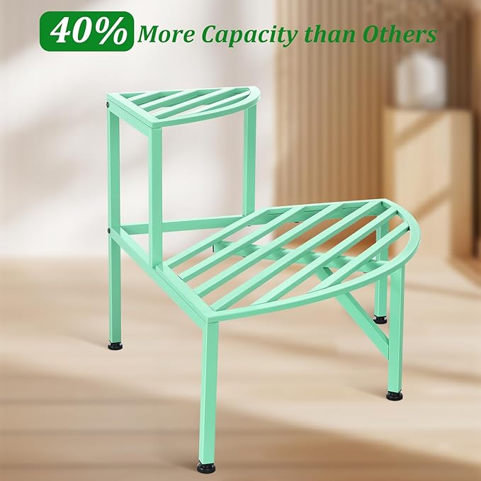 Corner Plant Stand Outdoor Metal,2 Tier Heavy Duty Ladder Plant Shelf Indoor for Multiple Plants,37.08" L x 22.83" W x 20.07" H,Mint Green