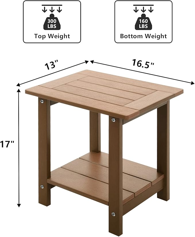 Double Adirondack Outdoor Side Table Weather Resistant, Outdoor Rectangular Patio End Table for Adirondack Chair, Teak