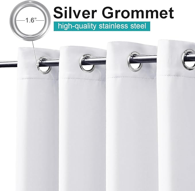 NICETOWN 2 Panels Outdoor Curtains Waterproof Fixed Grommet/Back Tab on Top & Bottom, Thermal Insulated Windproorf Sun Blocking Outdoor Drapes with Rope for Patio/Gazebo, W52 x L84, Pure White