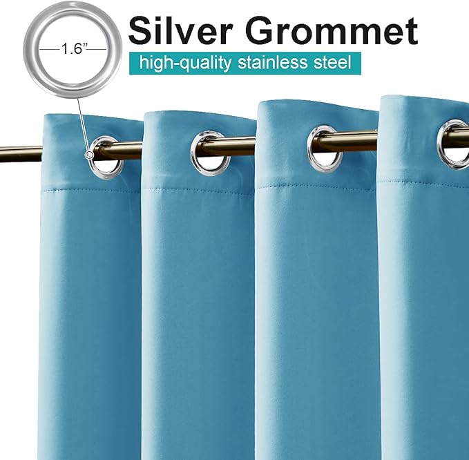 NICETOWN 2 Pieces Outdoor Curtains for Patio Waterproof, Energy Saving Thermal Insulated Stainless Steel Grommet Sunlight Block Privacy Protect for Pool/Porch, W52 x L108, Teal Blue