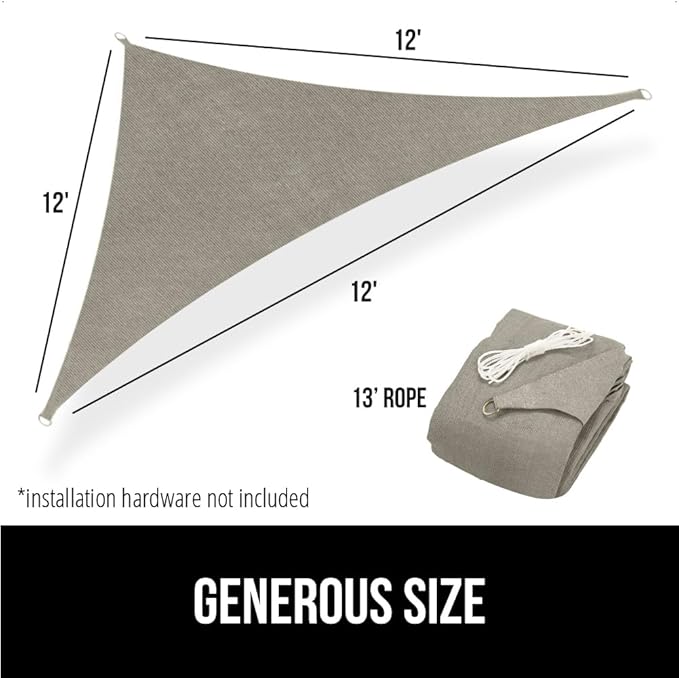 GORILLA GRIP Heavy Duty Sun Shade, UV Protection Fade Tear and Rust Resistant Rectangle Sunshade Canopy, Curved Edges Blocks Sunlight, Breathable Sail, Outdoor Patio, Lawn Garden, 12x12x12, Graphite