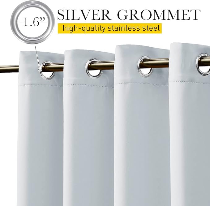 NICETOWN 2 Panels Greyish White Privacy Outdoor Curtains for Patio, Waterproof Thermal Insulated Grommet & Back Tab on Top and Bottom Windproof Drapes with Fixed Rope for Porch, W52 x L108