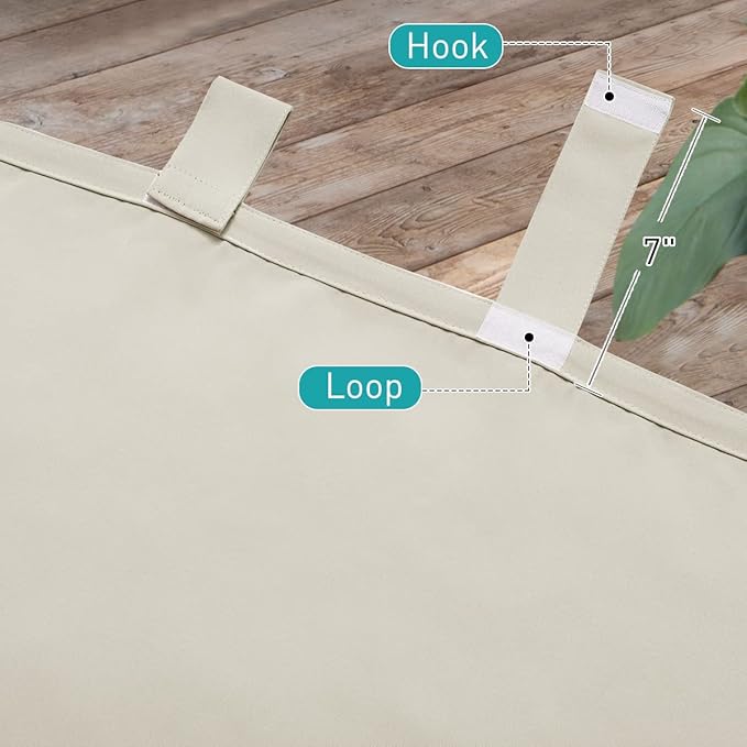 NICETOWN Detachable Sticky Tab Top Outdoor Curtain for Patio Waterproof, Triple Weave Sun Block Wind Prevention Blackout Indoor Outdoor Drapes Keep Sun/Rain Out, Beige, W52 x L108, 1 Piece