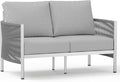 Aluminum Outdoor Patio Couch Loveseat, HDPE Rope Patio Sofa with Washable Thick Cushion, All-Weather Patio Furniture for Balcony, Yard, Silver Frame, Silver