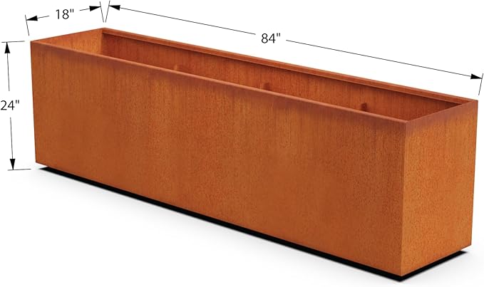 Plantercraft Large Rectangular Planters for Outdoor Plants | Extra Large 84x18x24 Corten Steel Planter Box for Patios and Gardens | Heavy Duty Metal Planter