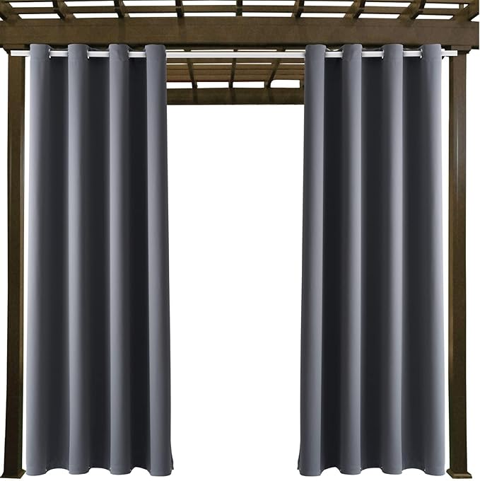 Water Proof Outside Curtains with Grommet Top for Porch, W52 x L120 Thermal Insulated Washable Light Block Outdoor Divider Drapes for Patio Gazebo Deck Pool Area Pergola Cabana (Gray, 2 Panels)
