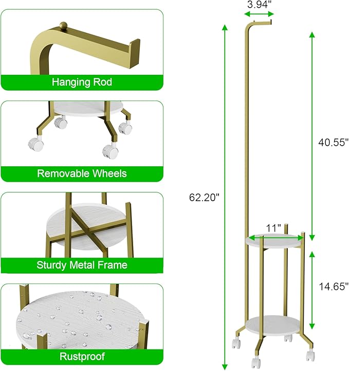 Plant Stand Indoor, 2 Tier Hanging Tall Plant Shelf with Wheels, 3 Potted Corner Flower Stand Metal Plant Holder, Plant Shelves for Living Room, Bedroom, Patio, Outdoor, Gold