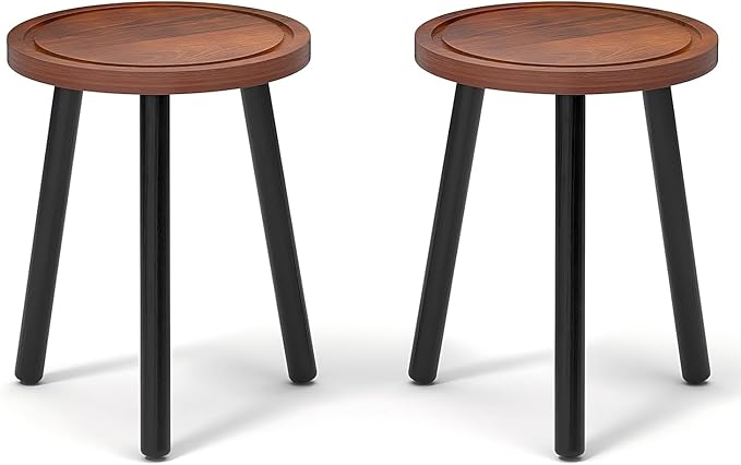 2-Pack Wood Plant Stands Indoor, 16.7" Tall Plant Stand Outdoor Mid-Century Plant Stool, Single Plant Table Modern Small Round Side/End Table for Living Room, Balcony, Office(Brown)